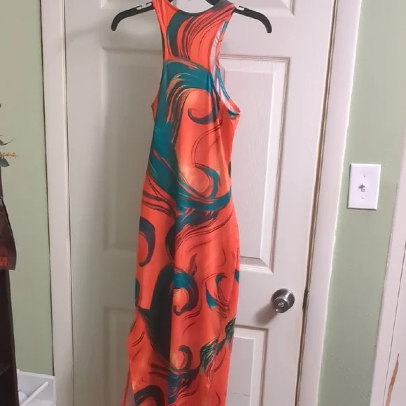 SHEIN Vibrant Orange and Green Maxi Dress - Picture 5 of 6